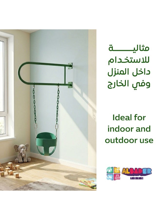 AL BADER Swing Wall Iron with Baby Swing Seat and Chains For Outdoor Activity, Iron Wall Swing Heavy Duty Bench with Iron Bar, Plastic Covered Chain & Hooks, Baby Swings Attached To Side Wall - Image 3